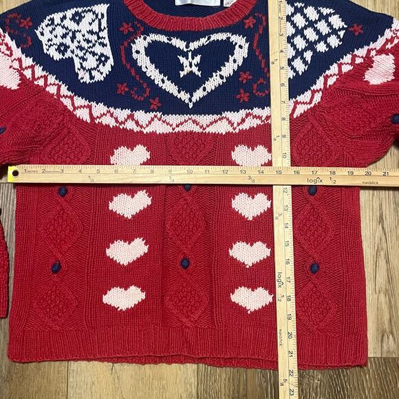 Vtg Heart Cable Knit Fair Isle Sweater OS Valentine Cottage Kid core Grannycore - Picture 6 of 6